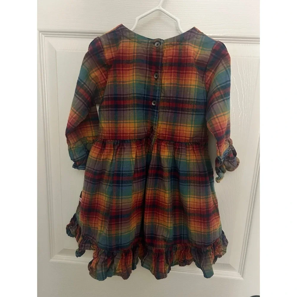 RuffleButts Girls Plaid Ruffle Long Sleeve Dress Size 5 Button Back - Picture 4 of 4